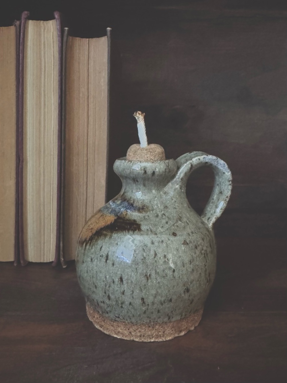 Small Studio Pottery Ceramic Oil Lamp Primitive Stoneware Vessel